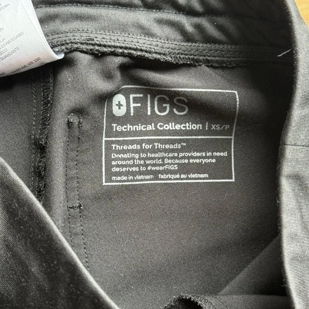 Womens FIGS Technical Collection Zamora Black Scrub Pants Joggers‎ Size XS Nurse